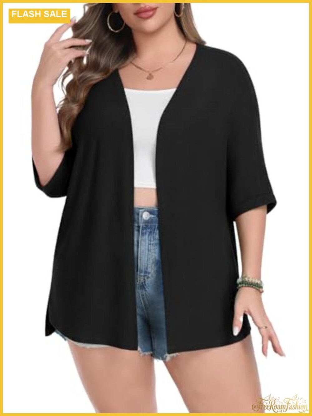 Plus Size Cardigan Short Sleeve Lightweight Open Front Loose Fit Summer Sweater